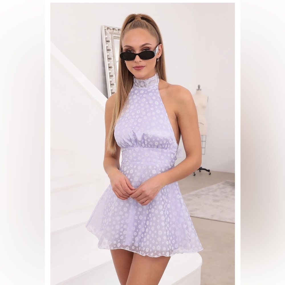 Lucy In The Sky Davina Halter Dress in Lavender Organza